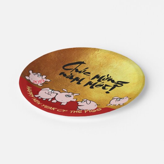 5 Funny Comic Vietnamese Pig Year 2019 Paper P Pappteller (Schrägansicht)