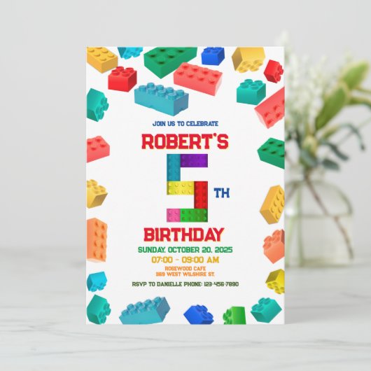 5. Gebäude Blocks Geburtstag Einladung (Stehend Vorderseite)