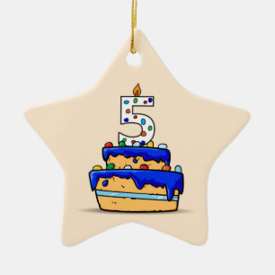 5. Geburtstag, 5. Geburtstag auf Sweet Blue Cake Keramik Ornament