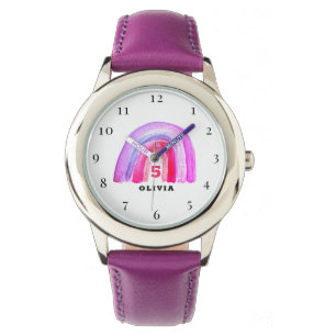 5. Geburtstag 5 Jahre alt Mädchen Lila Rainbow Boh Armbanduhr
