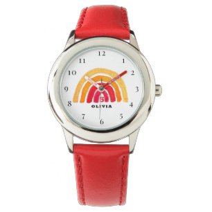 5. Geburtstag 5 Jahre alter Girl Red Rainbow Boho Armbanduhr