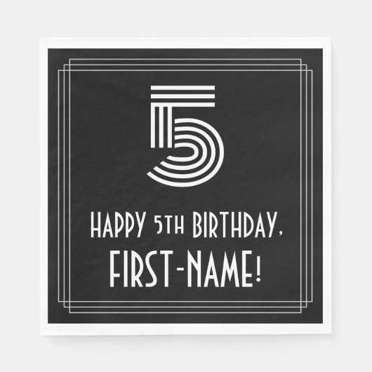 5. Geburtstag: Art Deco Inspiriert Aussehen "5" + Serviette (Vorderseite)