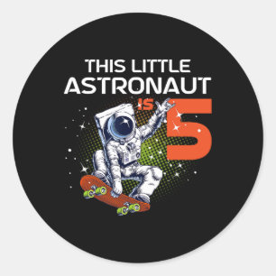 5. Geburtstag Astronaut Skateboarding 5 Jahre alte Runder Aufkleber