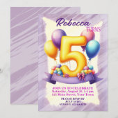 5. Geburtstag Ballon Thema Einladung (Vorne/Hinten)