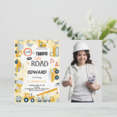 5. Geburtstag Bauboy Foto Einladung (Stehend Vorderseite)