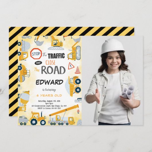 5. Geburtstag Bauboy Foto Einladung (Vorne/Hinten)
