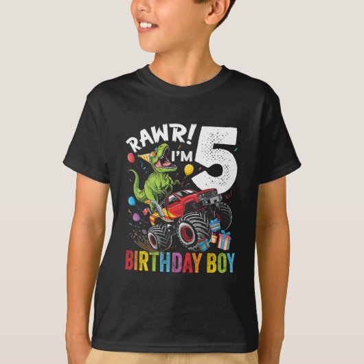 5. Geburtstag Boy Dinosaurier Monster Geschenk T-Shirt (Vorderseite)