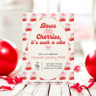 5. Geburtstag Coquette Cherries Bubble Letters Einladung