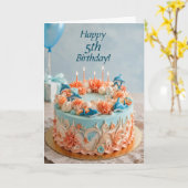 5. Geburtstag Delphin-Torte Karte (Gelbe Blume)