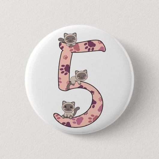 5. Geburtstag der Siamkatze für Kinder Katzenkatze Button (Vorderseite)