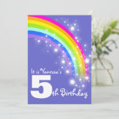 5. Geburtstag des Kinderlila rosa Regenbogens Einladung (Stehend Vorderseite)