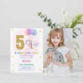 5. Geburtstag Einhorn Geburtstag Einladung Foto (Stehend Vorderseite)
