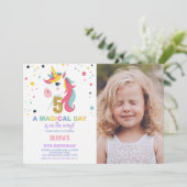 5. Geburtstag Einhorn Geburtstag Einladung Foto (Stehend Vorderseite)