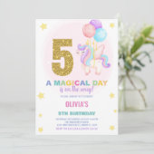 5. Geburtstag Einhorn Geburtstag Einladungen (Stehend Vorderseite)