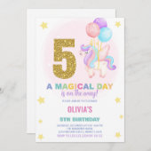 5. Geburtstag Einhorn Geburtstag Einladungen (Vorne/Hinten)