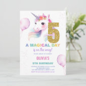 5. Geburtstag Einhorn Geburtstag Einladungen (Stehend Vorderseite)