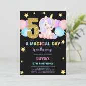 5. Geburtstag Einhorn Geburtstag Einladungen (Stehend Vorderseite)