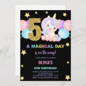 5. Geburtstag Einhorn Geburtstag Einladungen (Vorne/Hinten)