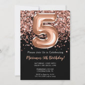 5. Geburtstag Einladung Black Rose Gold Glitzer (Vorderseite)