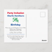 5. Geburtstag Einladung mit Foto Postkarte (Rückseite)