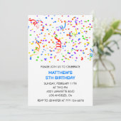 5. Geburtstag Einladungen Confetti Rainbow Boy (Stehend Vorderseite)