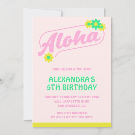 5. Geburtstag Einladungen Tropical Aloha Pink (Vorderseite)