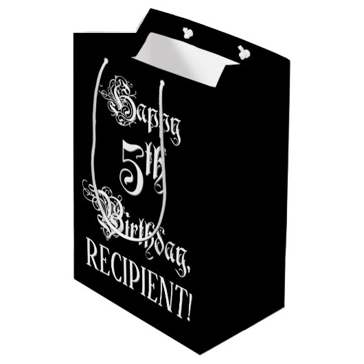 5. Geburtstag: Extravagant, elegant, Script + Indi Mittlere Geschenktüte (Rückseite Schrägansicht)