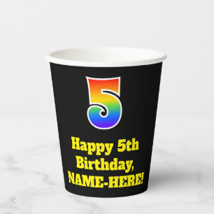 5. Geburtstag: Farbenfroh, Spaß, Spannung, Regenbo Pappbecher