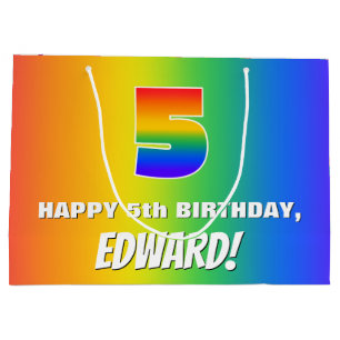 5. Geburtstag: Farbenfrohe, lustige Regenbogenmust Große Geschenktüte