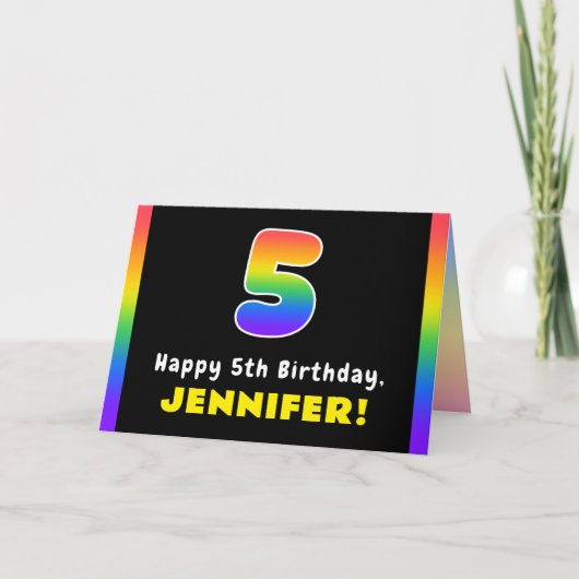 5. Geburtstag: Farbiger Regenbogen # 5, Individuel Karte (Vorderseite)