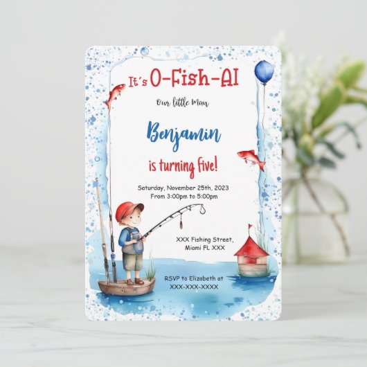 5. Geburtstag Fischen Einladung (Stehend Vorderseite)