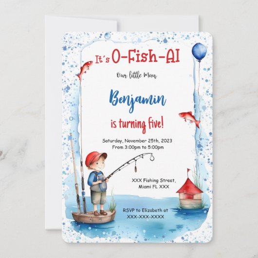 5. Geburtstag Fischen Einladung (Vorderseite)
