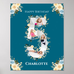 5. Geburtstag Foto Aquamarin Collage Blue Yellow B Poster