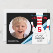 5. Geburtstag Foto Bowling Party rot Einladung (Vorderseite)