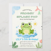 5. Geburtstag Frosch-Splash-Pad-Gartenpool-Party Einladung (Vorderseite)