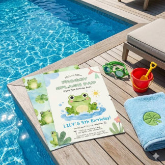 5. Geburtstag Frosch-Splash-Pad-Gartenpool-Party Einladung