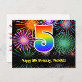 5. Geburtstag - Fun Fireworks Pattern + Regenbogen Postkarte (Vorne/Hinten)