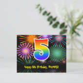5. Geburtstag - Fun Fireworks Pattern + Regenbogen Postkarte (Stehend Vorderseite)
