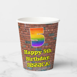 5. Geburtstag: Fun Graffiti Inspiriert Regenbogen  Pappbecher