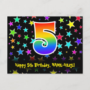 5. Geburtstag: Fun Stars Pattern, Regenbogen 5, Na Postkarte