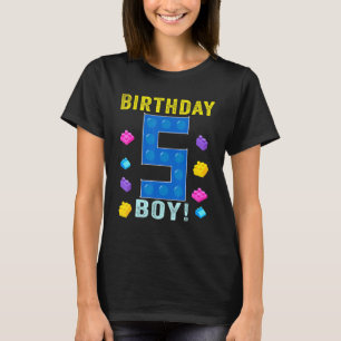 5. Geburtstag Fünf 5 Jahre alter Block Gebäude Boy T-Shirt