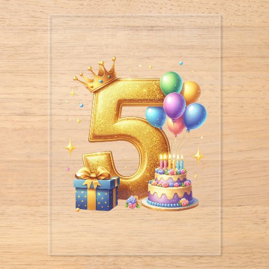 5. Geburtstag Gold Acryleinladungen (Vorderseite)