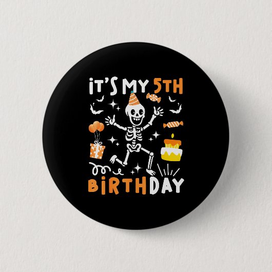 5. Geburtstag Kinder lustiges Skelett 5. Geburtsta Button (Vorderseite)