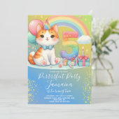 5. Geburtstag Kitten Rainbow Party Einladung (Stehend Vorderseite)
