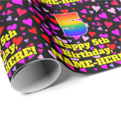 5. Geburtstag: Liebes Herz Muster, Regenbogen # 5 Geschenkpapier (Rolleneckpunkt)