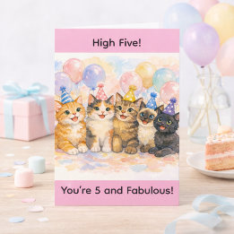 5. Geburtstag Mädchen Alter 5 Wasserfarbe Süße Kat Karte