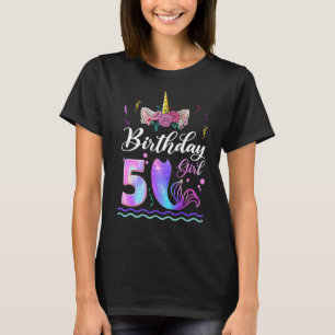5. Geburtstag Mädchen Einhorn Meerjungfrau Schwanz T-Shirt
