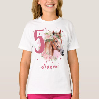 5. Geburtstag Mädchen Pferd Pastell Rosa Fünf Jahr T-Shirt