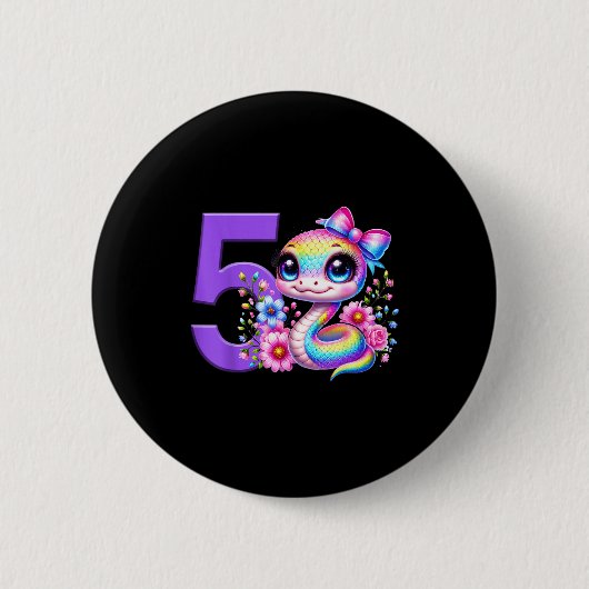 5. Geburtstag Mädchen Schlangenparty Regenbogen Co Button (Vorderseite)