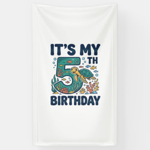 5. Geburtstag Meeresschildkröte Unterwasser-Vektor Banner